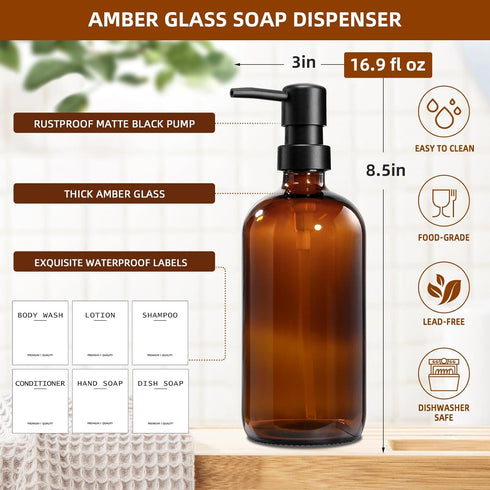 16.9 oz Set Countertop Dish Soap Dispenser for Kitchen, fl Amber Hand and Dish Soap Dispensers, Kitchen Soap Dispenser