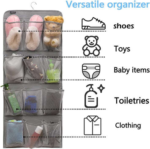 Dual Sided Hanging Shoe Organizer for Closet with Rotating Hanger Hanging Shoe Rack Holder with 24 Large Pockets (Grey-Mesh Pockets) by ANZORG