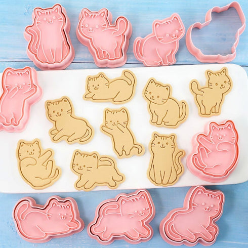 Crethinkaty Cat Cookie Cutters Set, 8 Plastic Cookie Cutter Stamps for Fun Cat Treats