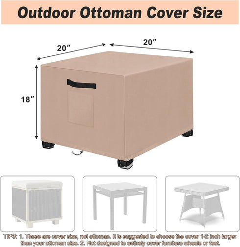 2PCS 20" 20" 18" 600D LYHNMW Outdoor Patio Ottoman Cover, L x W x H Waterproof Patio Ottoman Cover, Heavy Duty Patio