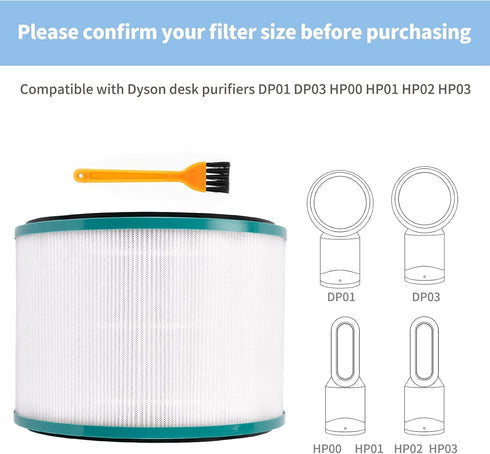 Replacement HEPA Filter Compatible with Pure Cool Link Desk Purifier DP01 DP03 HP00 HP01 HP02 HP03, Part 968125-03