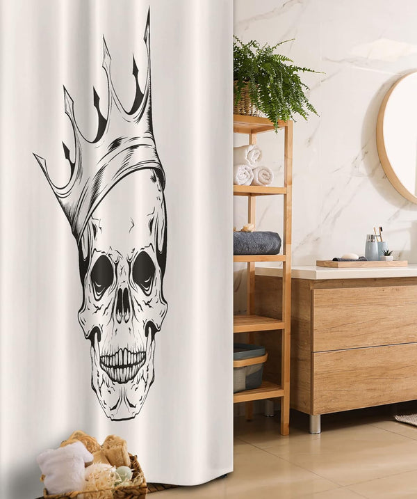 Ambesonne Skull Stall Shower Curtain, Fabric Bathroom Decor Set with Hooks, 36" W x 72" L, Cream Black, Vintage Style