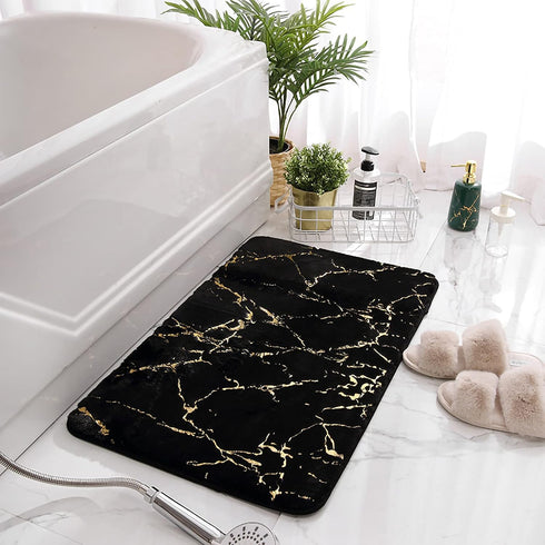 Eanpet Marble Bathroom Rugs, Nonslip Black Gold Ultra Soft Washable Bath Mats for Bathroom Floor