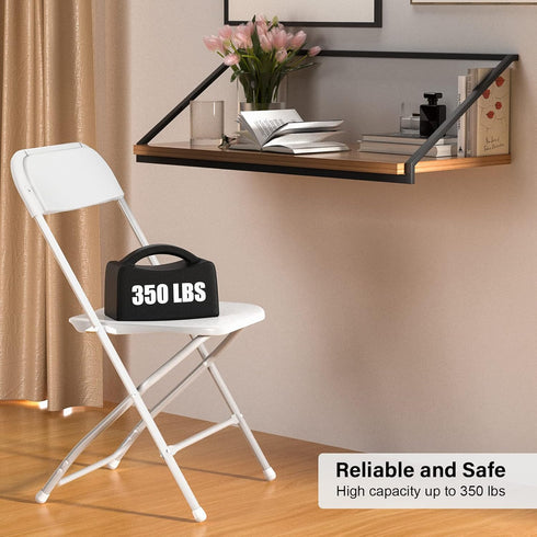 Set 2, Commercial 350 lb (2, VINGLI White Plastic Folding Chairs, of Heavy-Duty Seats with Steel Frame, Capacity
