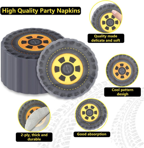 PIXHOTUL 100 Pcs Tire Napkins, Race Car Party Supplies, Two Fast Party Decorations, Wheel Paper Napkins for Race Car