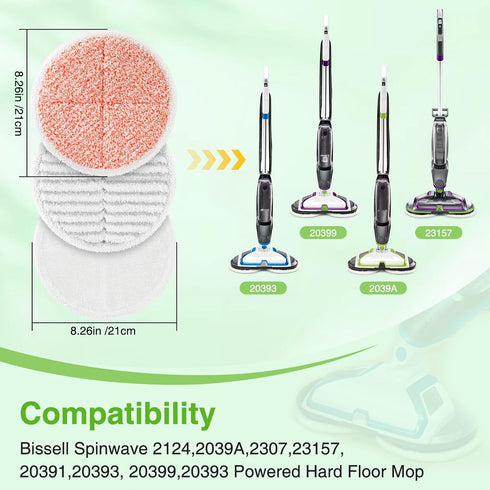 8 Pack 2124, 2039A, 2307, 23157, 23159, 20393, 20399 2 4 2 Mop Pads Replacement Compatible with Bissell Spinwave Hard