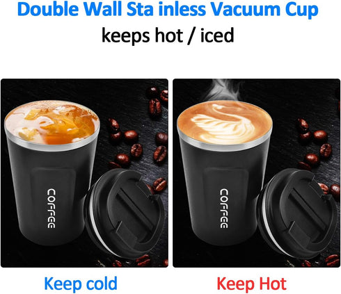 12 oz Stainless Steel Vacuum Insulated Tumbler - Coffee Travel Mug Spill Proof with Lid, Thermos Cup for Hot/Ice