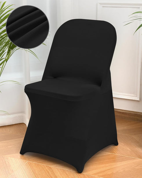 1 Pack Black Spandex Stretch Folding Chair Covers for Wedding Party,Universal Fitted Washable Dining Seat Slipcovers