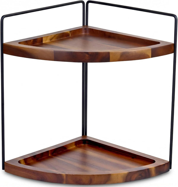 Demigo Bathroom Corner Counter Organizer 13.2x9.9 inch, 2 Tier Acacia Wood Organizer