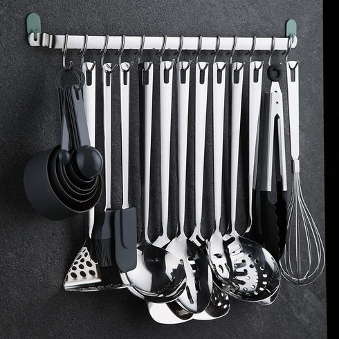 Kyraton Kitchen Utensil Rack, Wall Mounted Gourmet Kitchen Rail Organizer for Hanging Knives, Mug Rack, Spatula Rack