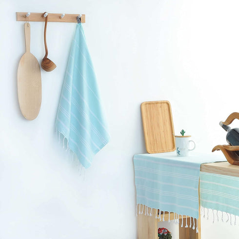 Cacala 100% Turkish Cotton Kitchen Tea Towels, Aquamarine, Highly Absorbent, Quick Drying, 23 x 36