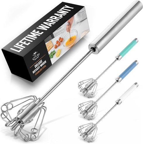 Zulay Kitchen Egg Beater Whisk, Push Whisk for Cooking, Hand Mixer Manual, Mini Whisk for Baking