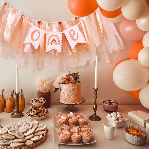 1st Bohemian Birthday Banner - Bohemian Rainbow High Chair Banner, First Birthday High Chair Bunting Decoration, Silent