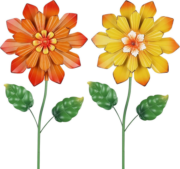 YEAHOME Garden Decor Set of 2 Metal Flowers, 23.6” Decorative Garden Stakes for Outdoor Lawn Decorations