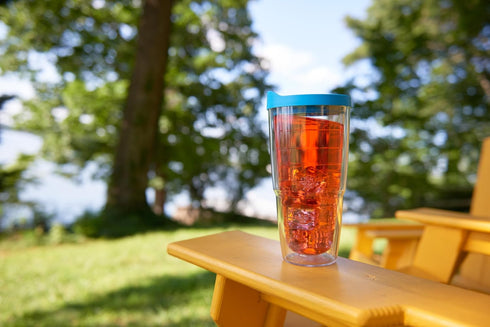 Tervis Clear & Colorful Lidded Double Walled Insulated Tumbler Travel Cup, 24oz, Keeps Drinks Cold & Hot, Navy Lid