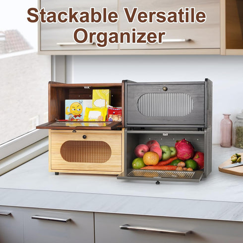 Countertop Sunhoo Bread Box for Kitchen Storage Wooden Breadbox Holder Container Morden Rustic Fresh Bread Keeper