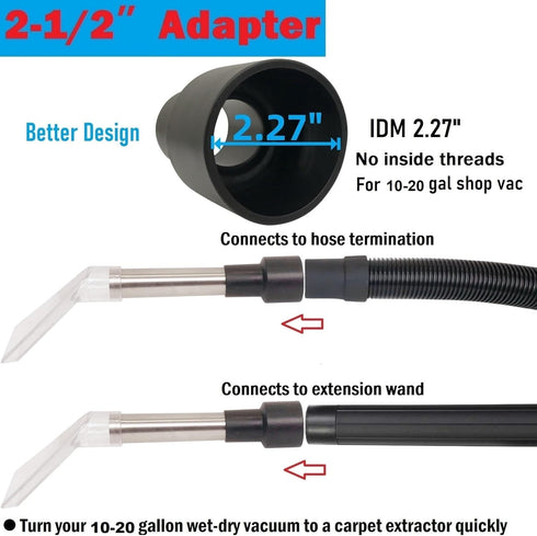 Universal Compatible Shop Vacs Extractor Attachment with 2-1/2", 1-7/8", and 1-1/4" Adapters for Cleaning
