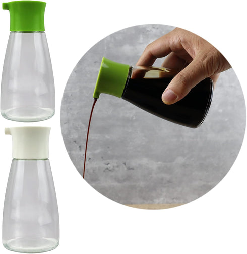 EIKS 2 Set Glass Cruet Bottles Dispenser for Olive Oil Vinegar Soy Sauce,