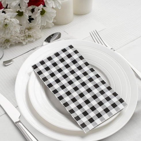 Hunanyume 100 Pack 3 Black and White Gingham Napkins - Ply Disposable Buffalo Plaid Checkered Dinner Napkins, Guest