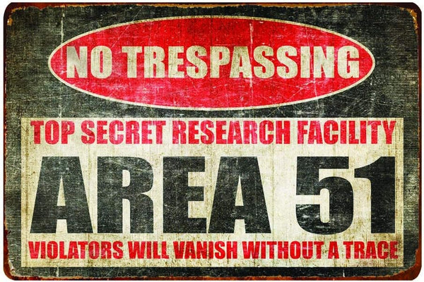 Bayyon Vintage Metal Tin Sign - Area 51 No Trespassing - 7.8 x 11.8 inches, Brown/Silver