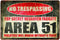 Bayyon Vintage Metal Tin Sign - Area 51 No Trespassing - 7.8 x 11.8 inches, Brown/Silver