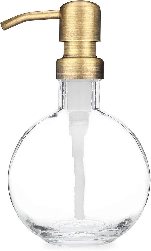 Rail19 Moon Round Recycled Glass Soap Dispenser with Metal Pump, 8.5oz, Brass