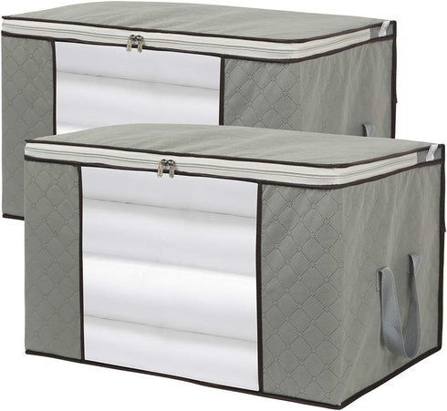 2 Pack Foldable Large Storage Bags, 28 x 20 x 12 inch for Comforter Quilt Blanket Clothes with Clear Window & Handles