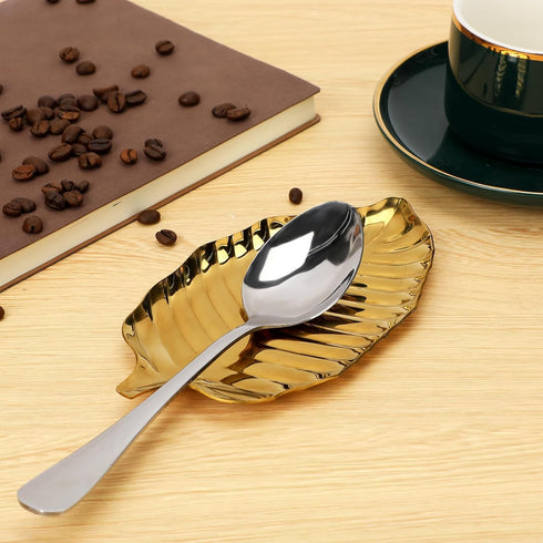 Gold Spoon Rest for Kitchen Counter, 6.7inch Gold Leaf Spoon Rack, Stainless Steel Utensil Holder for Cooking