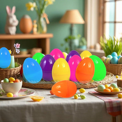 3.4 inch 12Pcs UOUYOO Empty plastic eggs unfilled plastic Easter eggs for Easter Egg Hunt Suprise Egg Stuffers Filler