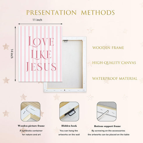LARTSFRO 11x14 Inch Set 4 Coquette Pink Bow Jesus Canvas Wall Art Decor Posters Prints, Light Pink Bow Room Bedroom