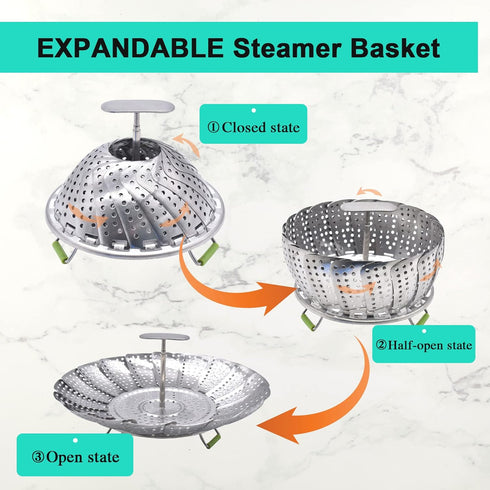 Steamer Basket Stainless Steel Veggie Steamer Insert, Adjustable Expandable for Various Size Pots (5.1" to 9")