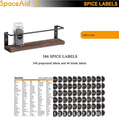 24 386 (4 Pack) SpaceAid Spice Rack with Spice Jars, Spice Labels, Chalk Marker and Funnel, Wood Hanging Seasoning