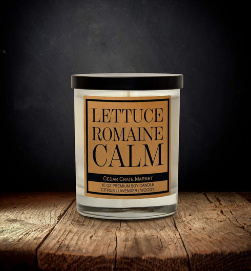 CEDAR CRATE MARKET Lettuce Romaine Calm Scented Soy Candle, 10 Oz. Glass Jar, Citrus, Lavender, Woody