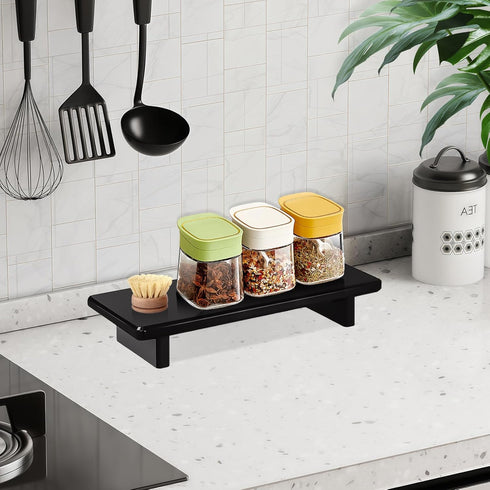 Chivalral Counter (1, Black-Small-8.6 3.6 1.5) Acrylic Bathroom Tray Stand, Kitchen Soap Holder Riser for Vanity Candle