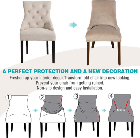 2 Pack TOPCHANCES Velvet Wingback Side Chair Cover,Stretch Banquet Chair Cover Arm Chair Protector Accent Chair Covers