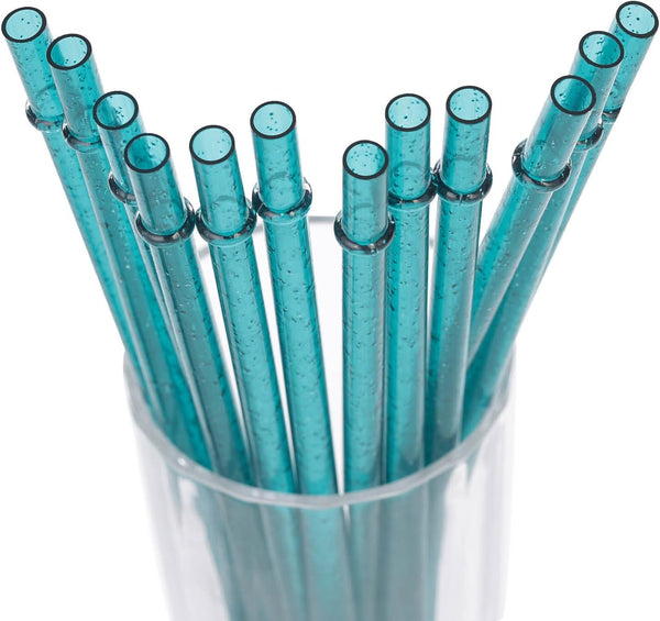 Dakoufish BPA-Free 12 Piece 11 Inch Reusable Clear Plastic Glitter Sparkle Drinking Straws with Cleaning Brush (Teal)