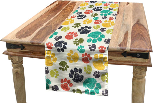 Ambesonne Dog Lover Table Runner, Hand Drawn Paw Print Doodles, 16" X 72", Charcoal Beige