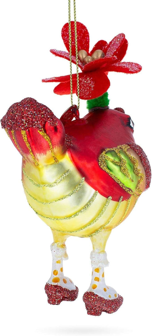 Glass Christmas Ornament, Hen Adorned with a Hat