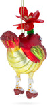 Glass Christmas Ornament, Hen Adorned with a Hat