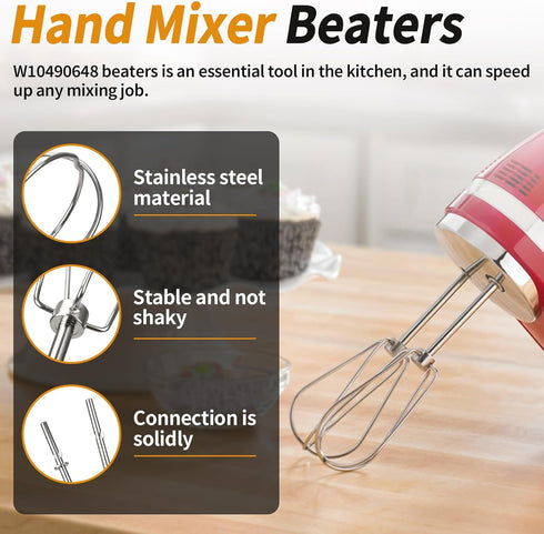 W10490648 Beaters Attachments for KitchenAid Hand Mixer, Stainless Steel Turbo Beaters Compatible with KitchenAid Mixer Replacement KHM2B AP5644233 PS4082859 Parts (2 Pack)