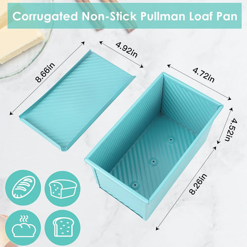 Blue 1LB Dough Capacity Sandwich Bread Loaf Pan, Non-Stick with Dough Scraper Cutter