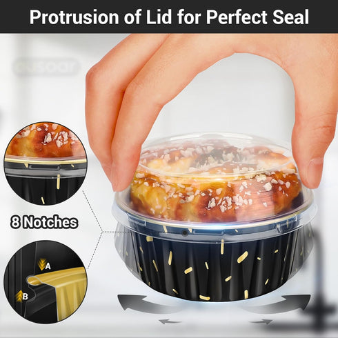 EUSOAR 50pcs Muffin Liners, Disposable Aluminum Foil Cupcake Baking Cups with Lids for Ramekins and Cases.