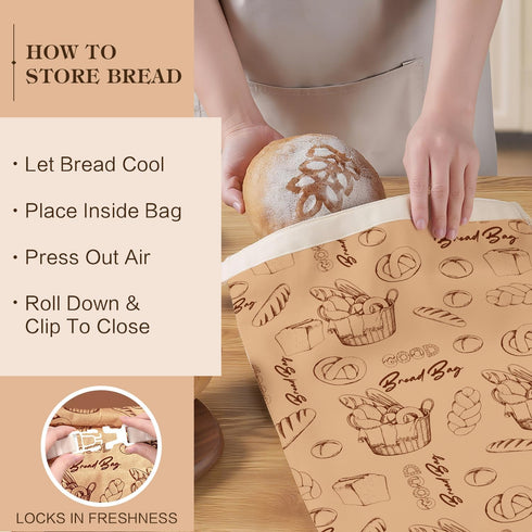 2 Pack Aofmee Reusable Beeswax Bread Bags for Homemade Bread, Sourdough Bread Bags, XL Natural Cotton Beeswax Bag