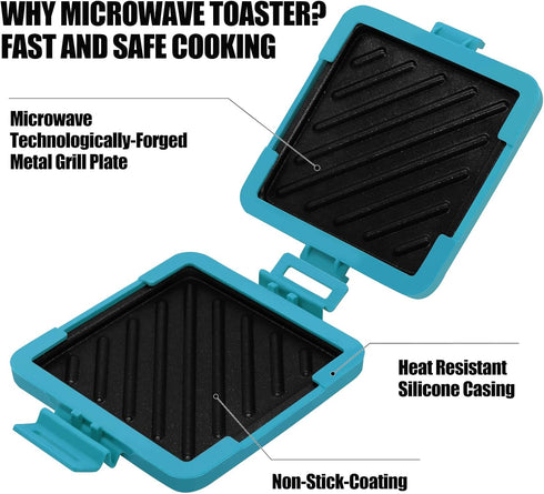 Microwave Toaster, Sandwich Maker, Panini Maker, Dishwasher Safe, Wireless, Time Saving, Fast (Blue)