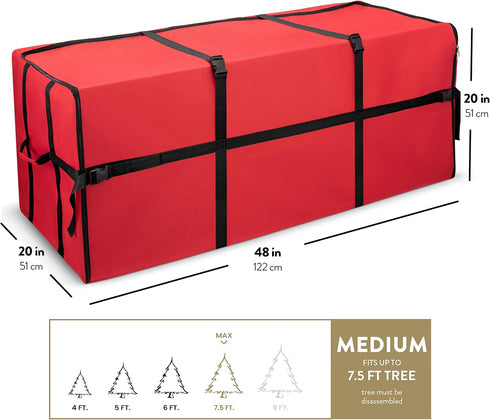 Zober Christmas Tree Storage Bag 7.5 Ft - Durable Red Bag for Artificial Disassembled Christmas Tree with Zipper