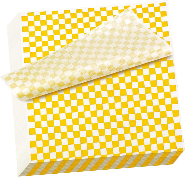 100 Sheets Checkered Dry Waxed Deli Paper Sheets, Paper Liners for Plastic Food Basket, Wrapping Bread and Sandwiches