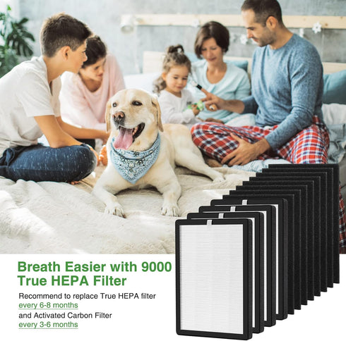 H13 True HEPA ProHEPA 9000 Replacement Filter, 4 Pack H13 Premium HEPA & 8 Activated Carbon Pre-Filters, Compatible