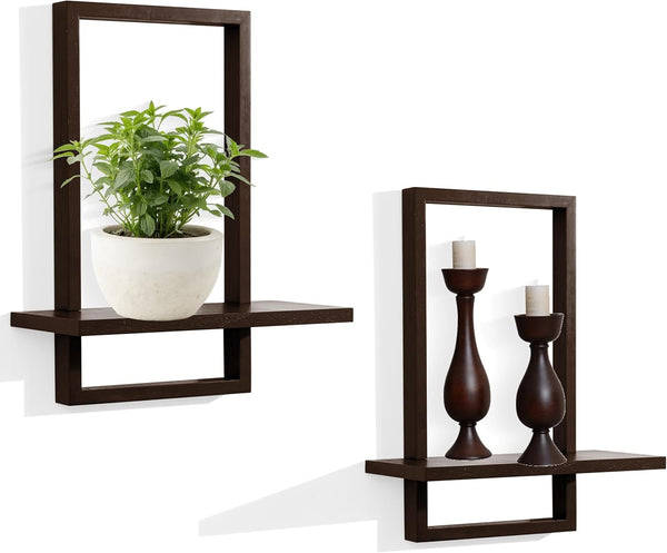 PHOENANCEE Square Floating Shelves,Wall Plants Holder,Bathroom Wall Decor,Framed Decorative Shelf Black,Modern Chic