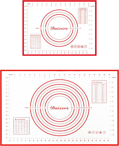 Daixers Silicone Baking Mats Set of 2,Large 24" x 16" Small 16" x