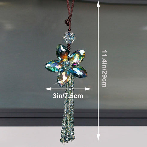 H&D HYALINE & DORA 11.4 Inch Crystal Color Flower Car Charms Pendants for Auto Rear View Mirror with Tassel
